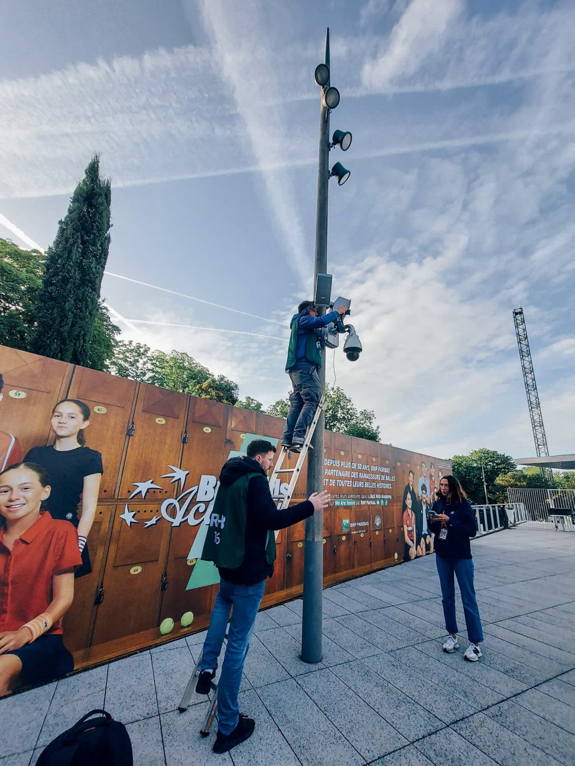 Camera rigging at the French Open in Paris